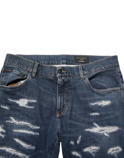 Dolce &amp; Gabbana – Blaue Skinny-Jeans aus zerfetzter Baumwolle für Herren