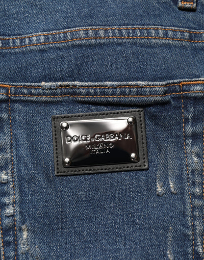 Dolce &amp; Gabbana – Blaue Skinny-Jeans aus zerfetzter Baumwolle für Herren
