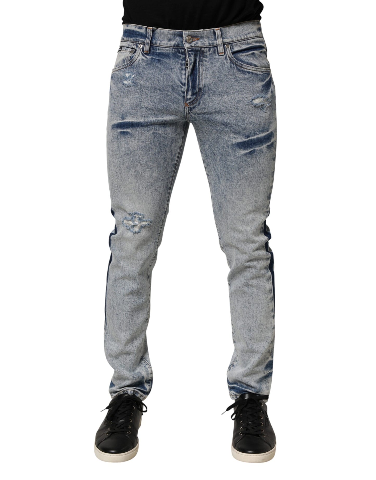 Dolce & Gabbana Blue Tattered Cotton Slim Fit Men Denim Jeans