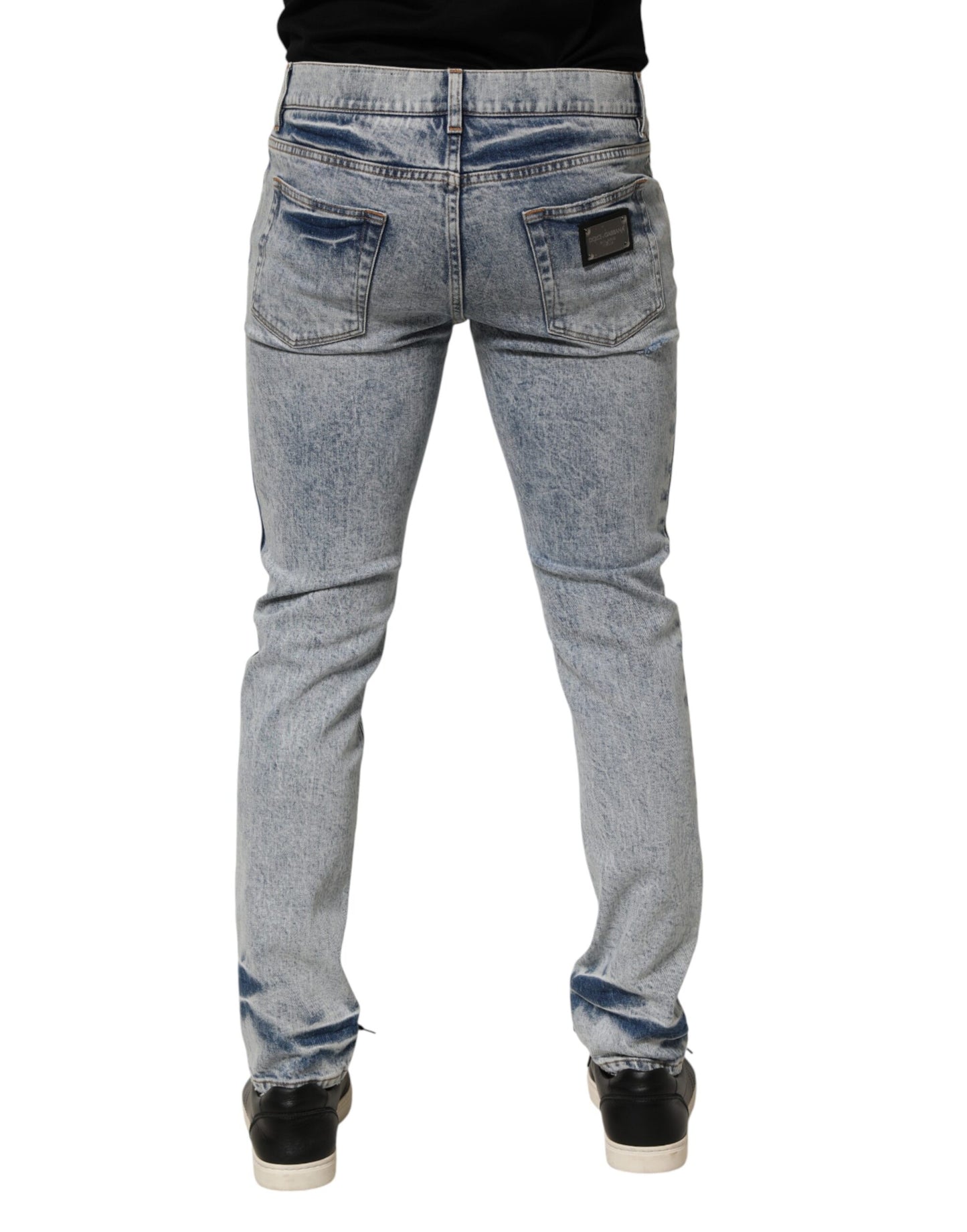 Dolce & Gabbana Blue Tattered Cotton Slim Fit Men Denim Jeans
