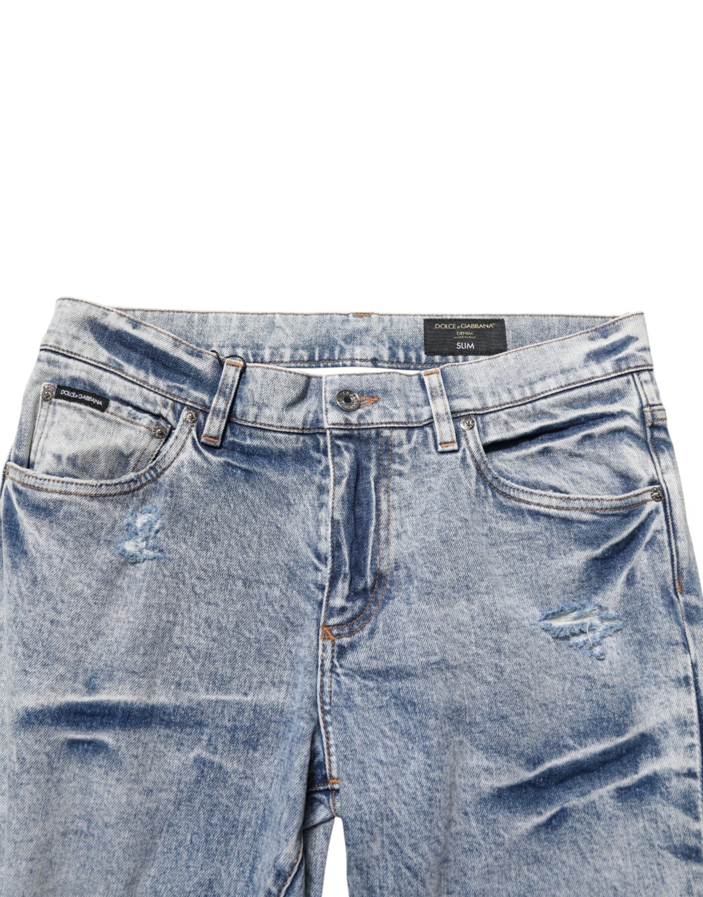 Dolce & Gabbana Blue Tattered Cotton Slim Fit Men Denim Jeans