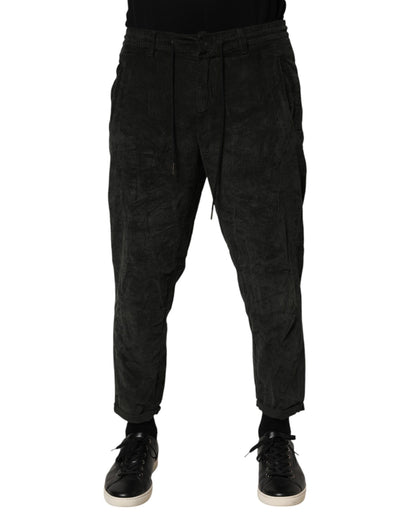 Dondup Black Mid Waist Cropped Corduroy Men Trouser Pants