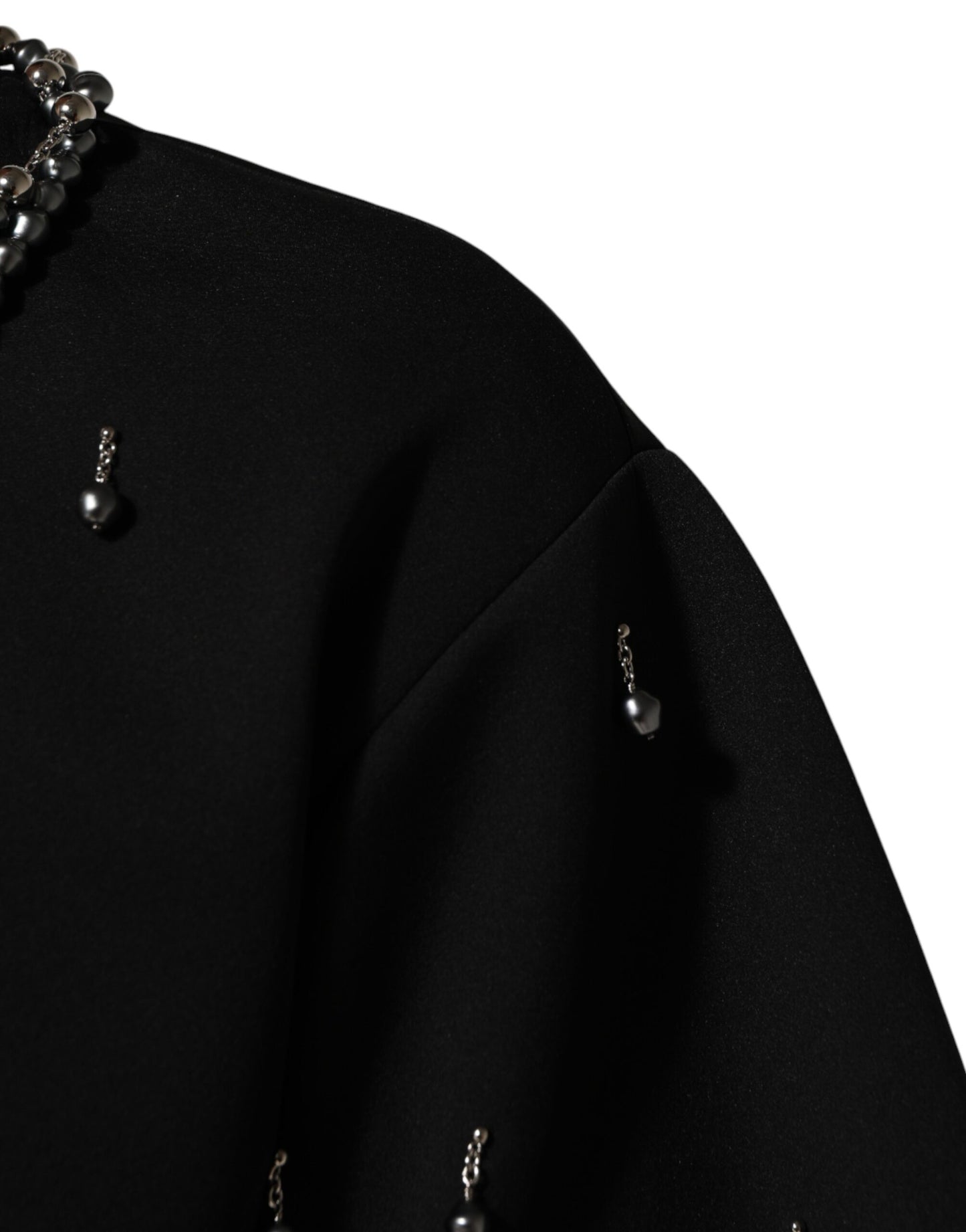 Dolce &amp; Gabbana Schwarzes Polyester-T-Shirt mit Halskettenverzierung