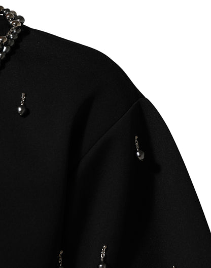 Dolce &amp; Gabbana Schwarzes Polyester-T-Shirt mit Halskettenverzierung