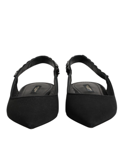 Dolce &amp; Gabbana – Schwarze Slingback-Schuhe aus Charmeuse mit Kristallen