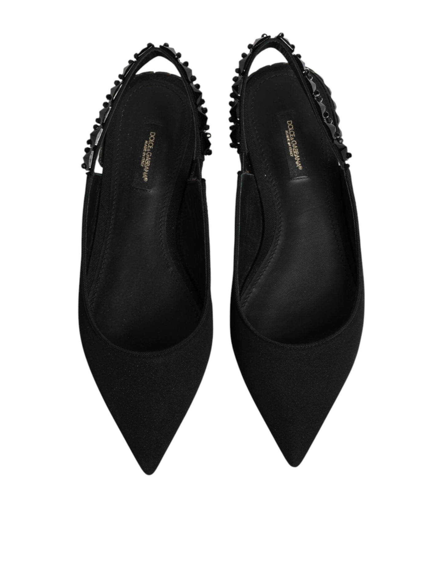 Dolce &amp; Gabbana – Schwarze Slingback-Schuhe aus Charmeuse mit Kristallen