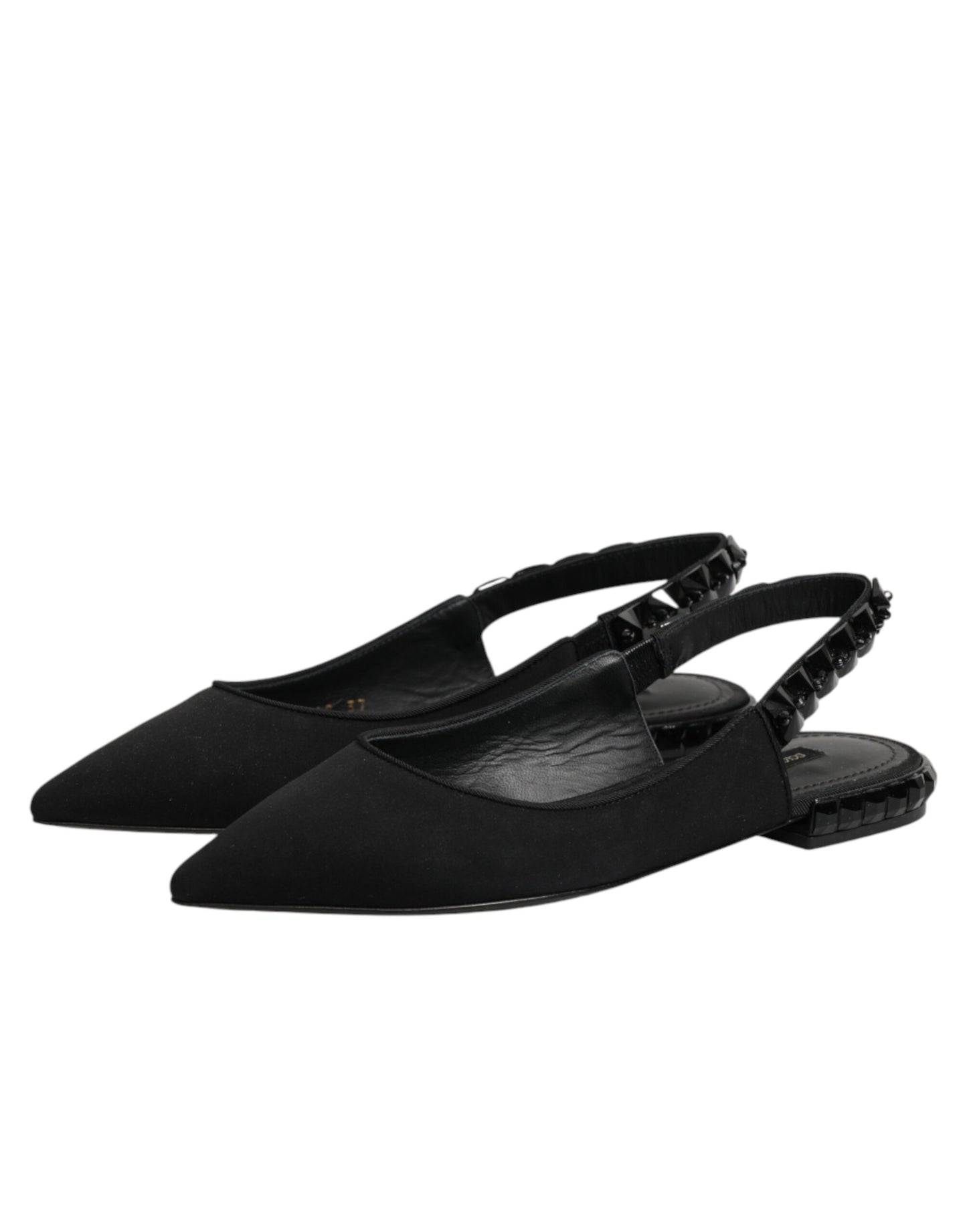 Dolce &amp; Gabbana – Schwarze Slingback-Schuhe aus Charmeuse mit Kristallen