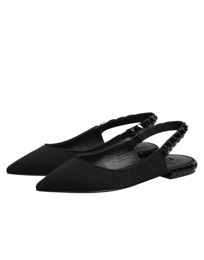 Dolce &amp; Gabbana – Schwarze Slingback-Schuhe aus Charmeuse mit Kristallen