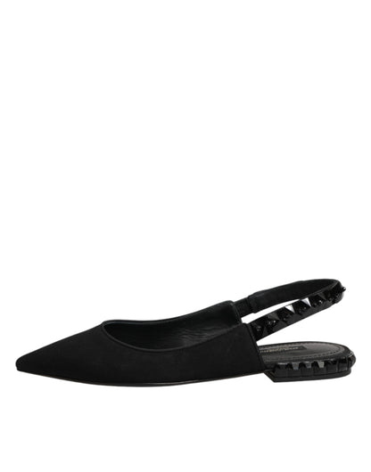 Dolce &amp; Gabbana – Schwarze Slingback-Schuhe aus Charmeuse mit Kristallen