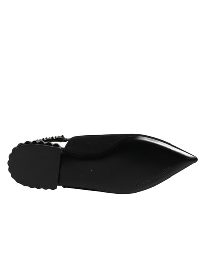Dolce &amp; Gabbana – Schwarze Slingback-Schuhe aus Charmeuse mit Kristallen