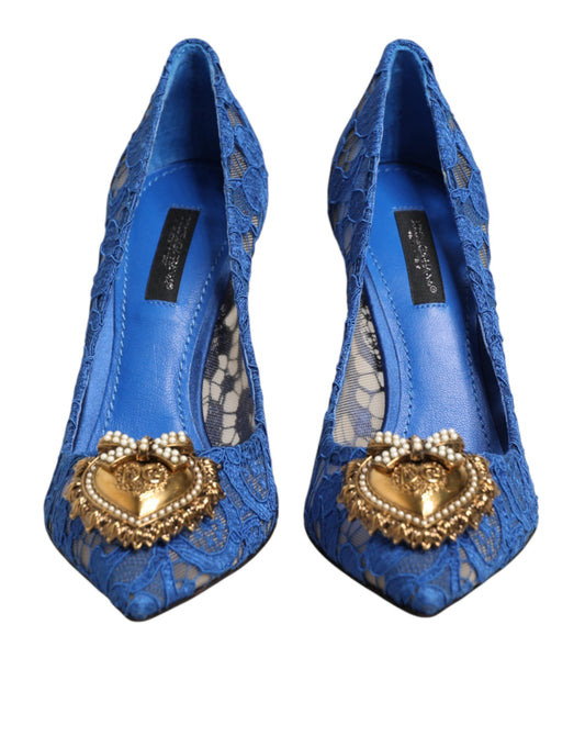 Dolce & Gabbana Blue Taormina Lace DEVOTION Pumps Shoes \