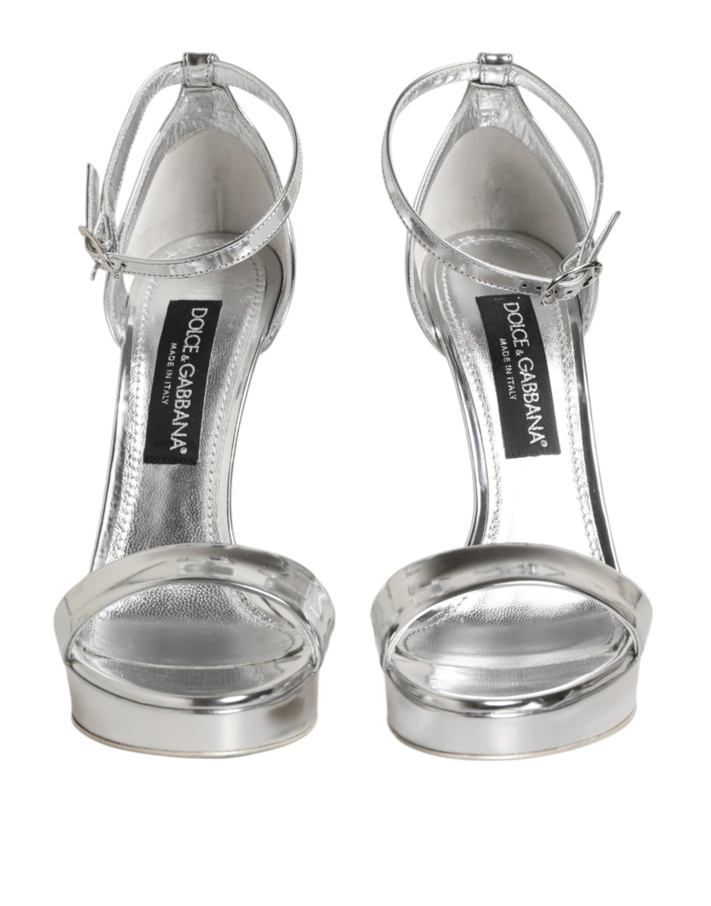 Dolce &amp; Gabbana Keira Sandalen aus silbernem Leder mit Plateau