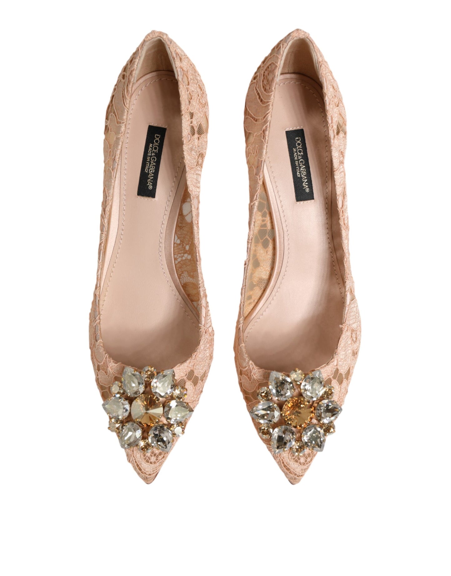 Dolce & Gabbana Beige Taormina Lace Crystal Heel Pumps Shoes