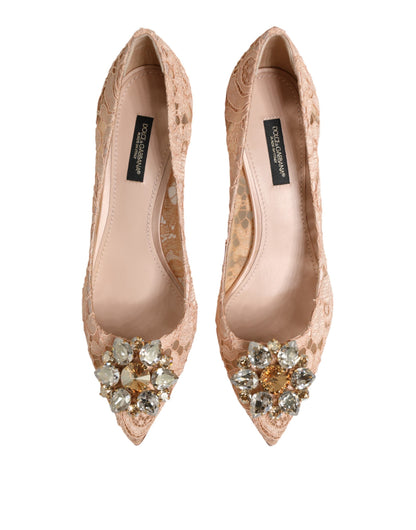 Dolce & Gabbana Beige Taormina Lace Crystal Heel Pumps Shoes