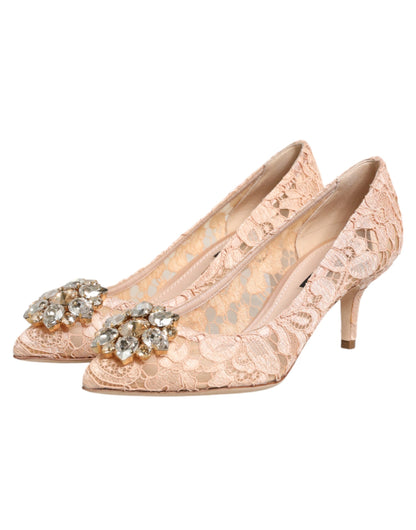 Dolce & Gabbana Beige Taormina Lace Crystal Heel Pumps Shoes