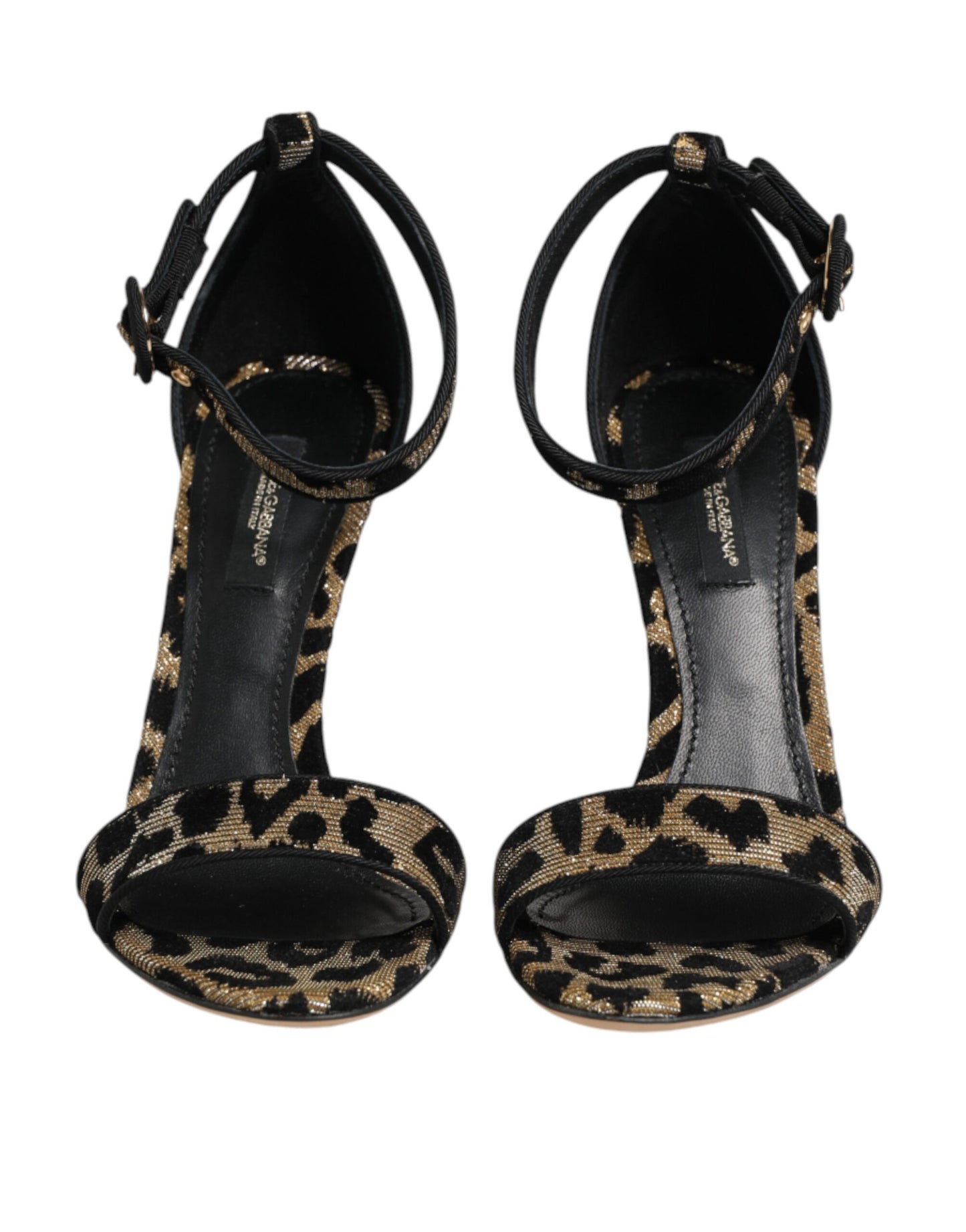 Dolce &amp; Gabbana Gold Leopard Knöchelriemen Heels Sandalen Schuhe