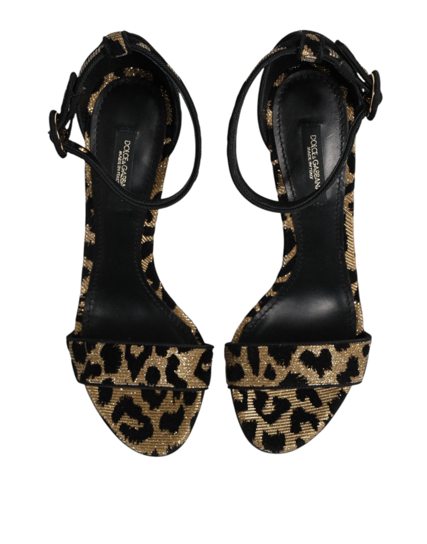 Dolce &amp; Gabbana Gold Leopard Knöchelriemen Heels Sandalen Schuhe