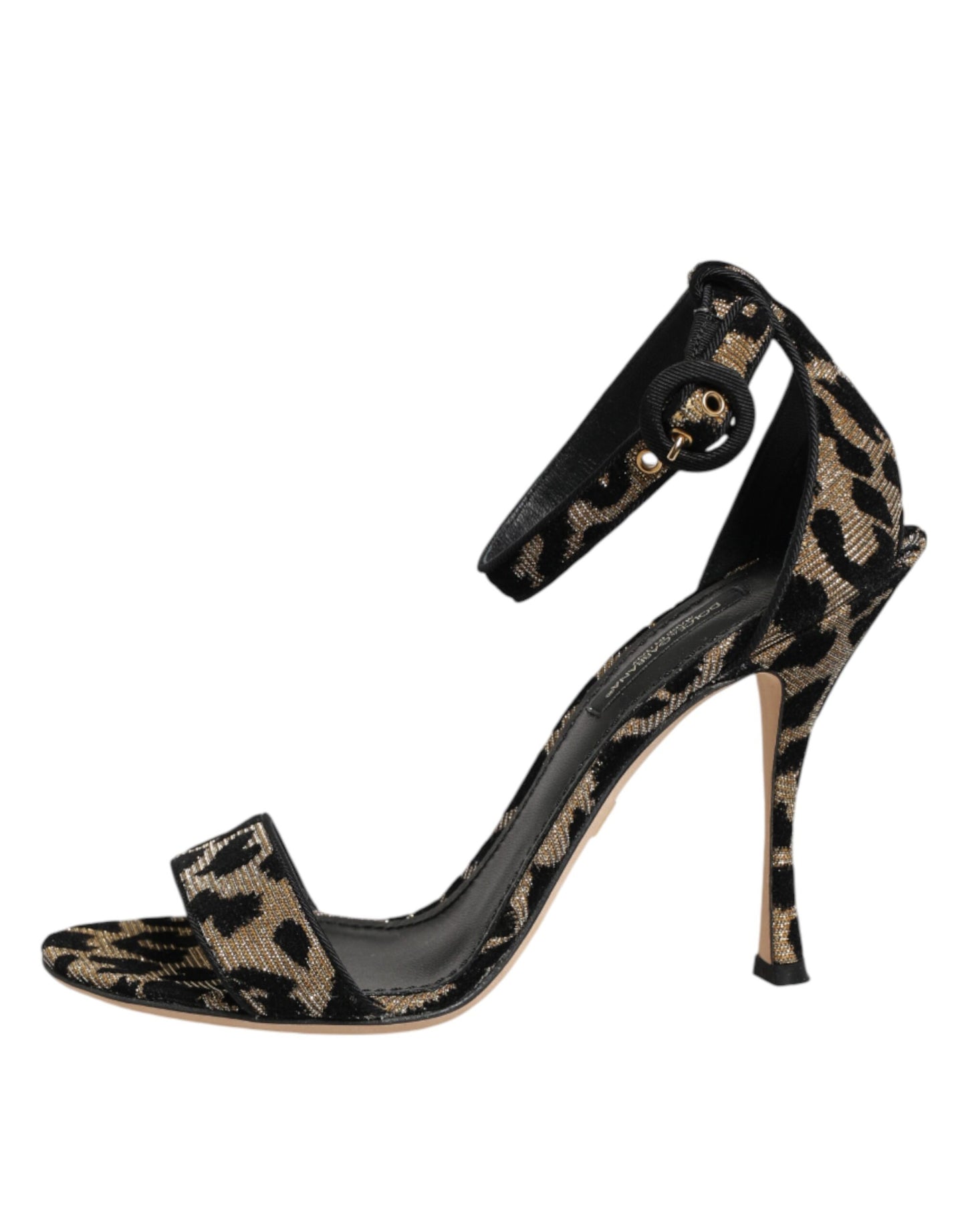 Dolce &amp; Gabbana Gold Leopard Knöchelriemen Heels Sandalen Schuhe