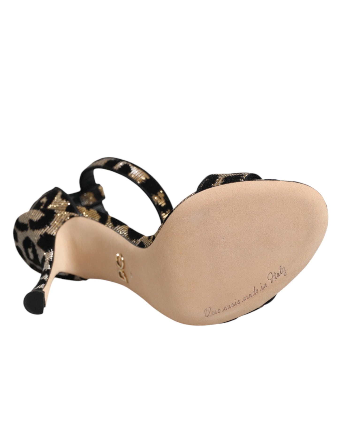 Dolce &amp; Gabbana Gold Leopard Knöchelriemen Heels Sandalen Schuhe