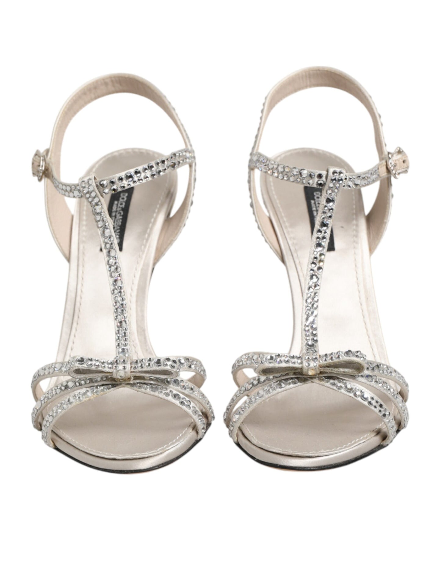 Dolce &amp; Gabbana Silber Strass Knöchelriemen Heels Sandalen Schuhe