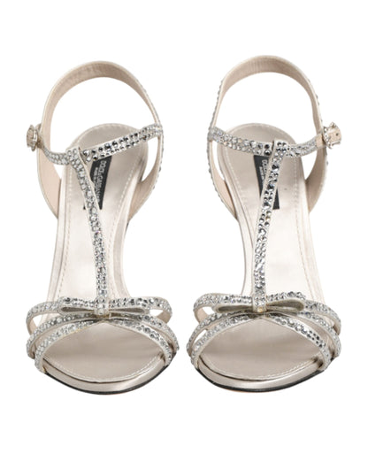 Dolce &amp; Gabbana Silber Strass Knöchelriemen Heels Sandalen Schuhe
