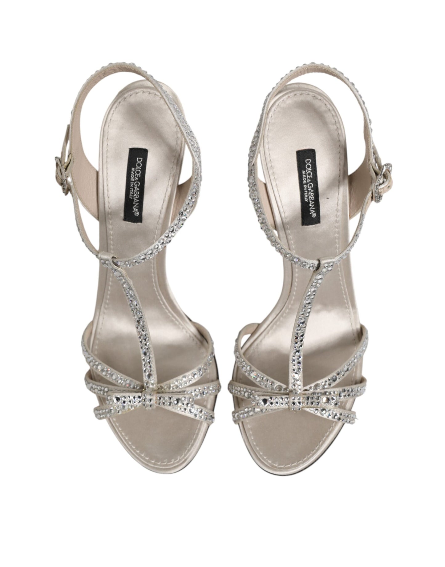 Dolce &amp; Gabbana Silber Strass Knöchelriemen Heels Sandalen Schuhe