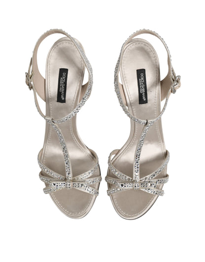 Dolce &amp; Gabbana Silber Strass Knöchelriemen Heels Sandalen Schuhe