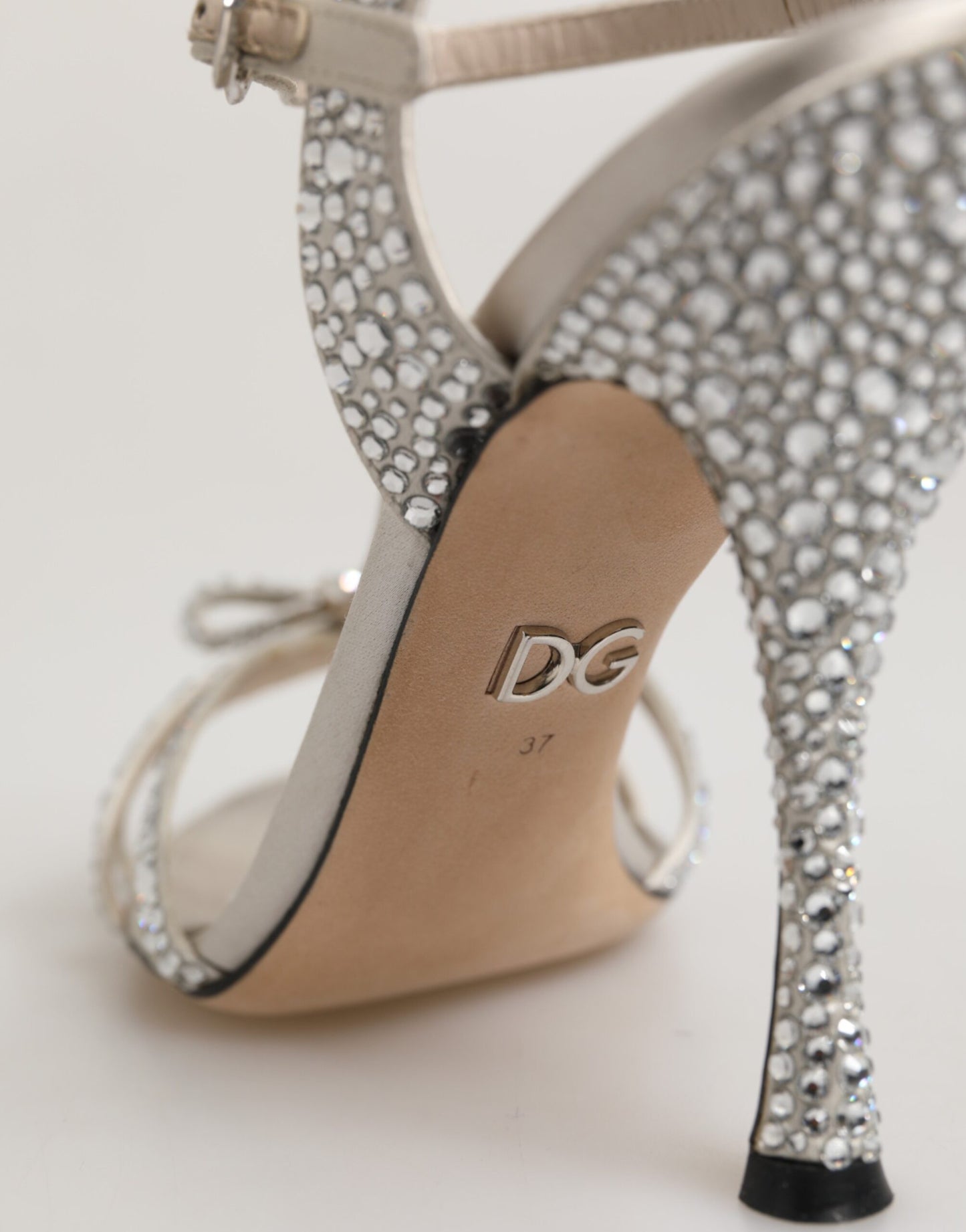 Dolce &amp; Gabbana Silber Strass Knöchelriemen Heels Sandalen Schuhe