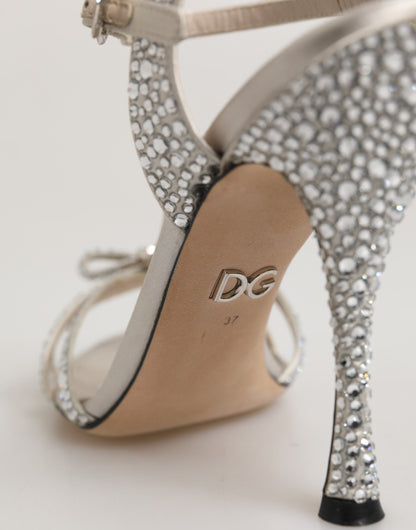 Dolce &amp; Gabbana Silber Strass Knöchelriemen Heels Sandalen Schuhe