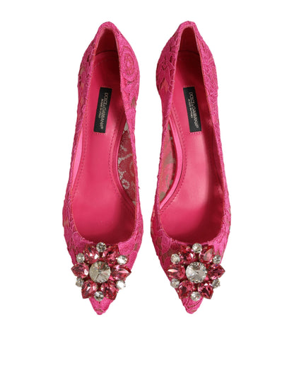 Dolce & Gabbana Pink Taormina Lace Crystal Heels Pumps Shoes