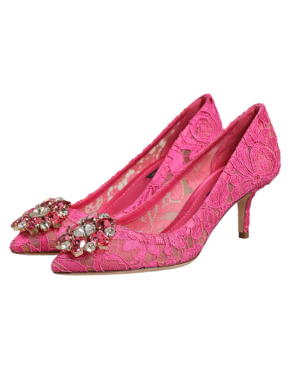 Dolce & Gabbana Pink Taormina Lace Crystal Heels Pumps Shoes