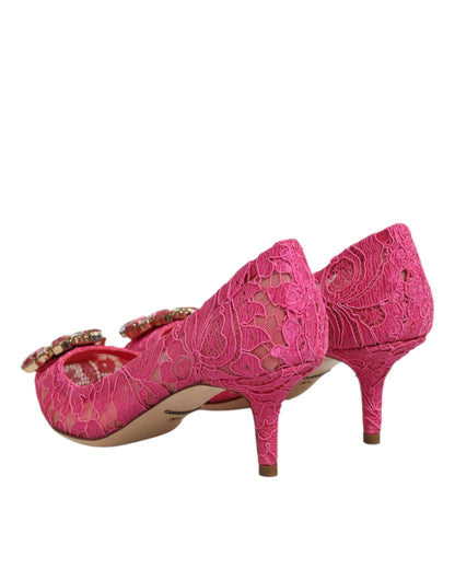 Dolce & Gabbana Pink Taormina Lace Crystal Heels Pumps Shoes