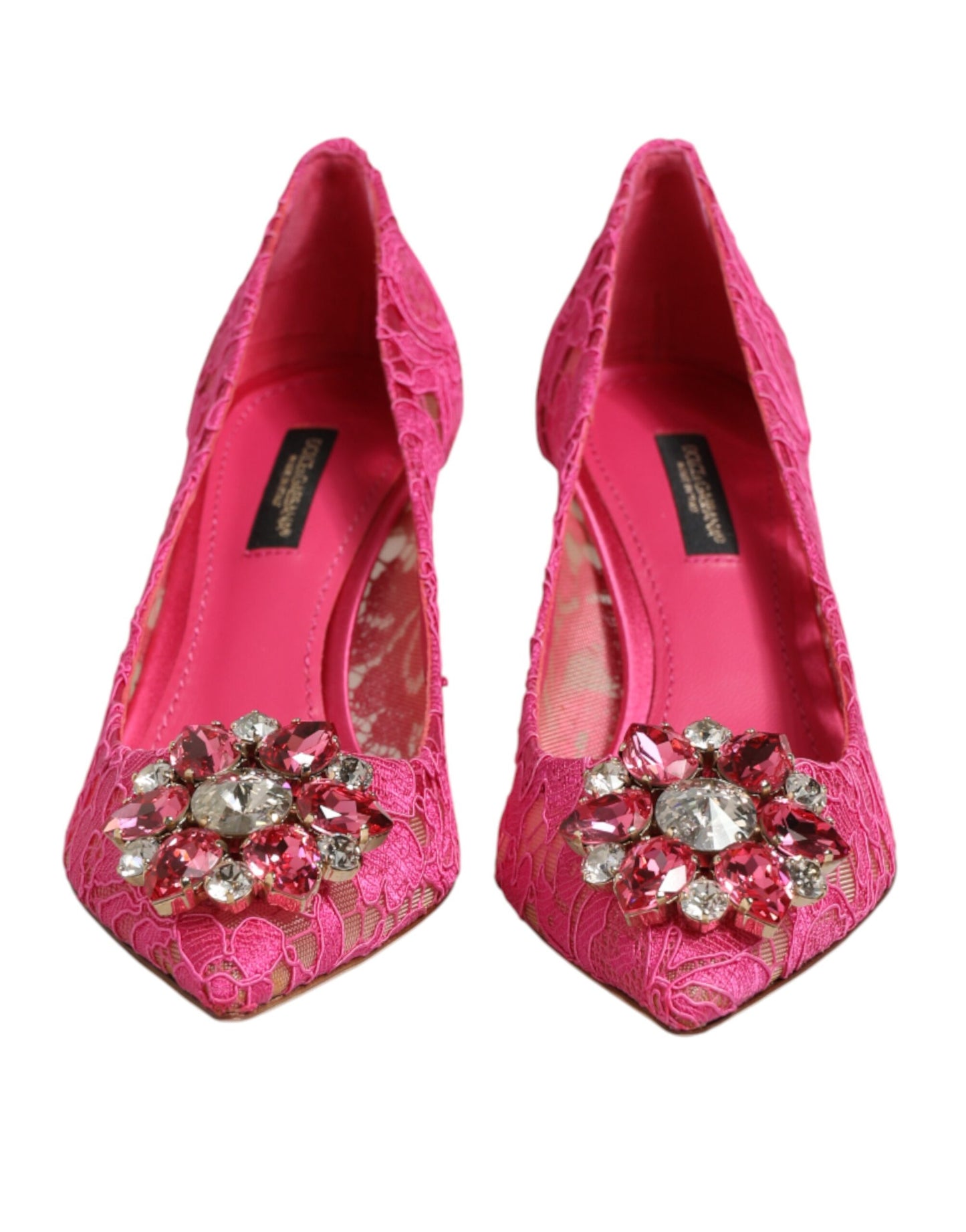 Dolce & Gabbana Pink Taormina Lace Crystal Heels Pumps Shoes