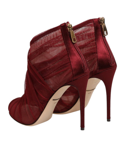 Dolce &amp; Gabbana Rote Tüll-Stiefeletten mit Stiletto-Absatz