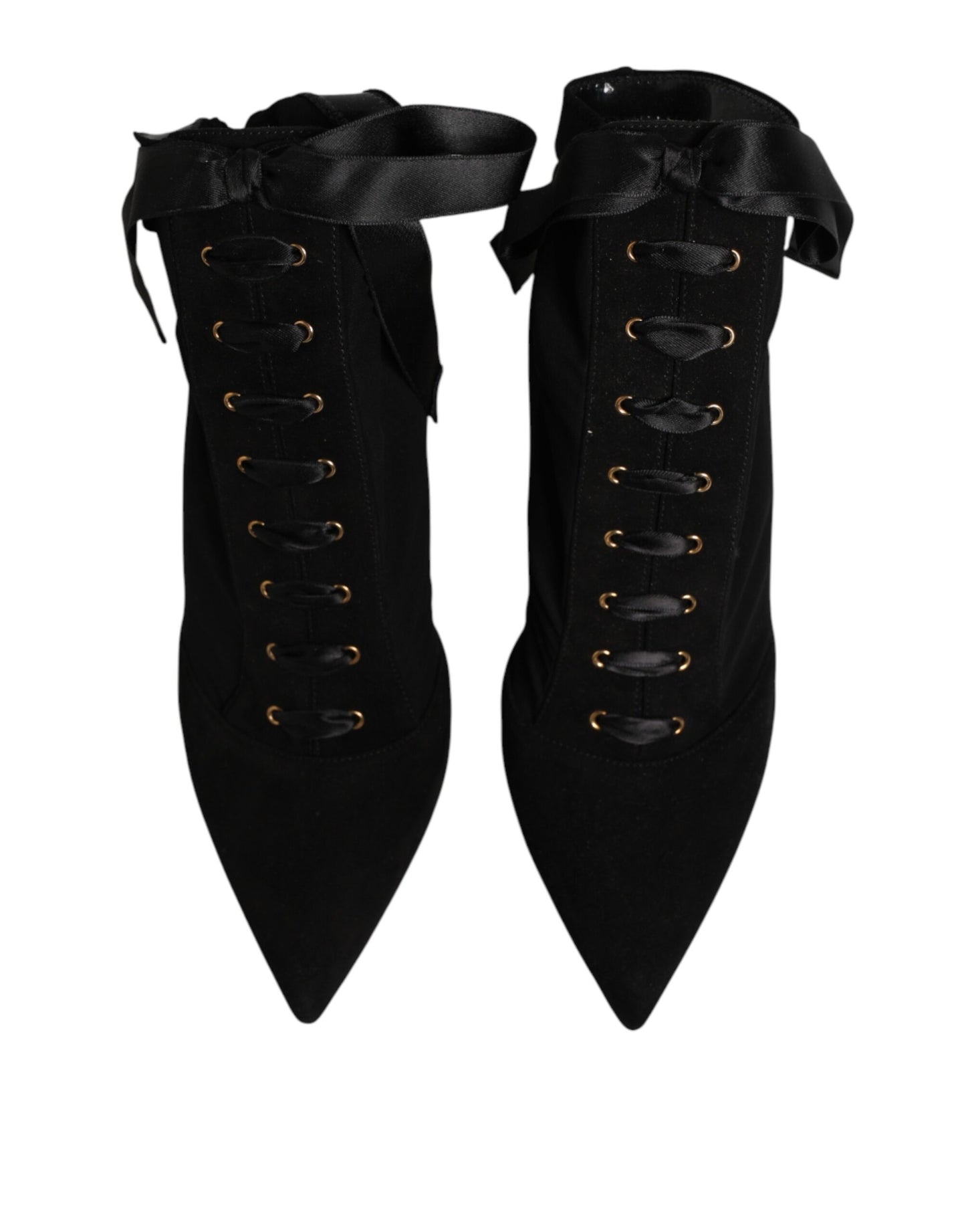 Dolce &amp; Gabbana Schwarze Stiletto-Absätze Schnürstiefel Schuhe