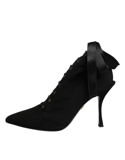 Dolce &amp; Gabbana Schwarze Stiletto-Absätze Schnürstiefel Schuhe