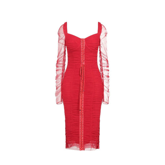 Dolce & Gabbana Silk Ruched Tulle Midi Dress