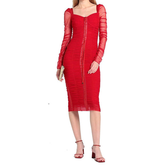 Dolce & Gabbana Silk Ruched Tulle Midi Dress