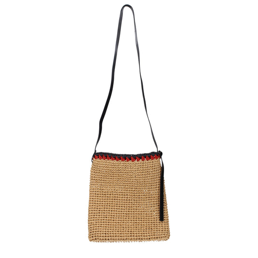 Jil Sander Beige Raffia Umhängetaschen