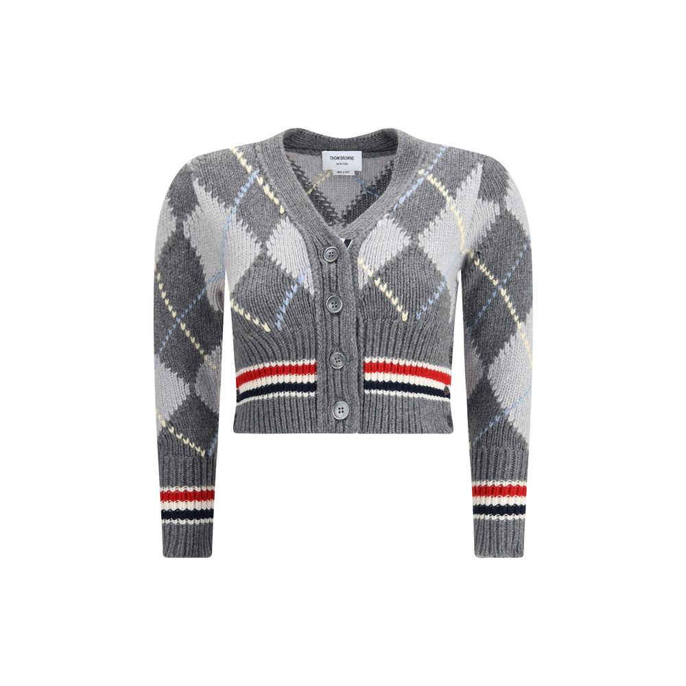 Thom Browne Graue Fleece-Woll-Strickjacke