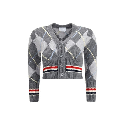 Thom Browne Graue Fleece-Woll-Strickjacke