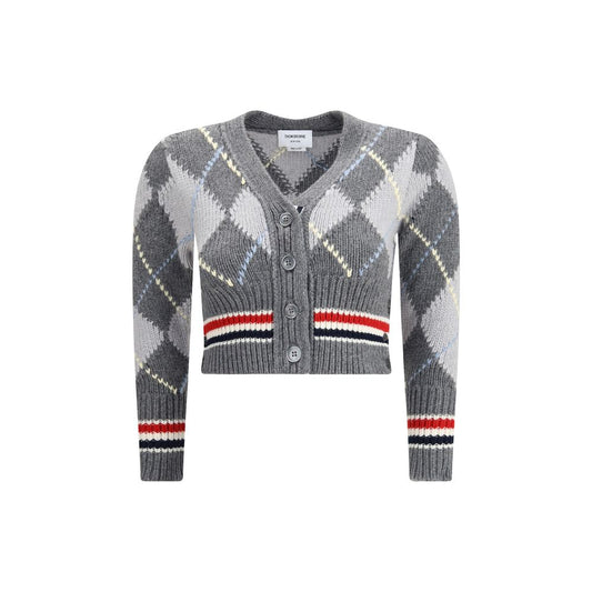 Thom Browne Graue Fleece-Woll-Strickjacke