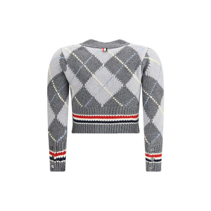 Thom Browne Graue Fleece-Woll-Strickjacke