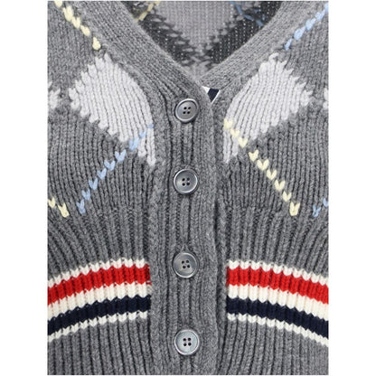 Thom Browne Graue Fleece-Woll-Strickjacke