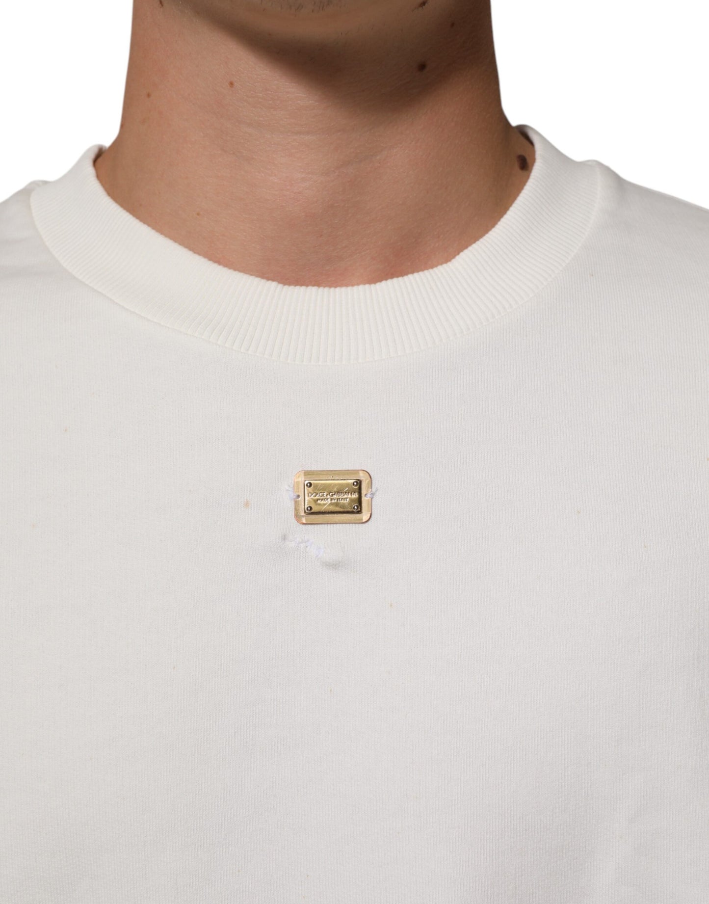 Dolce &amp; Gabbana – Weißes Sweatshirt mit Rundhalsausschnitt und DG-Logo