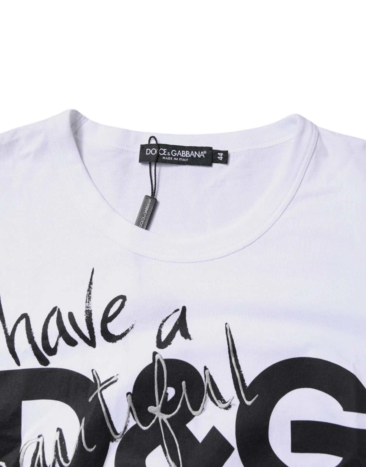 Dolce &amp; Gabbana – Weißes Baumwoll-T-Shirt mit Rundhalsausschnitt und grafischem Print