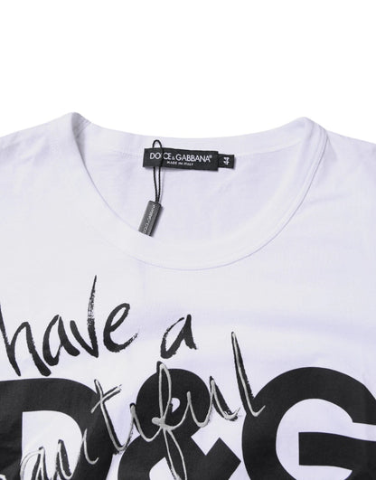 Dolce &amp; Gabbana – Weißes Baumwoll-T-Shirt mit Rundhalsausschnitt und grafischem Print