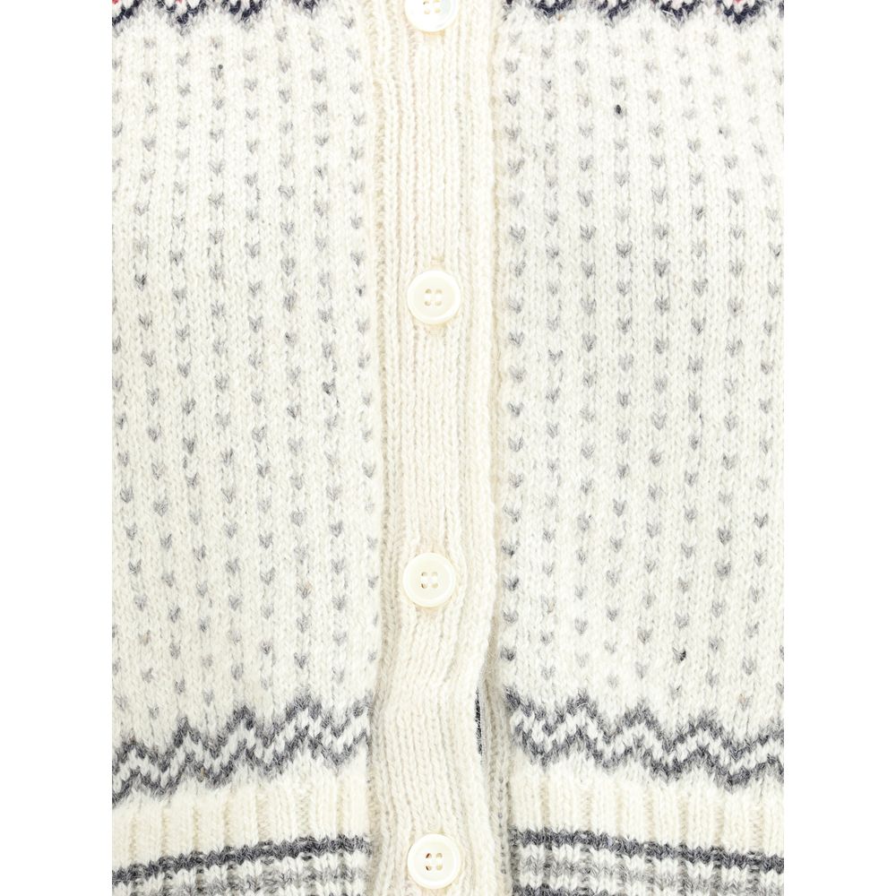 Thom Browne White Wool Cardigan
