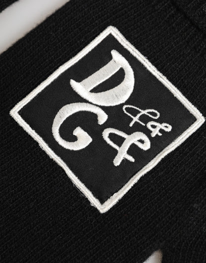 Dolce & Gabbana Black Virgin Wool Knit Hands Mitten Men Gloves
