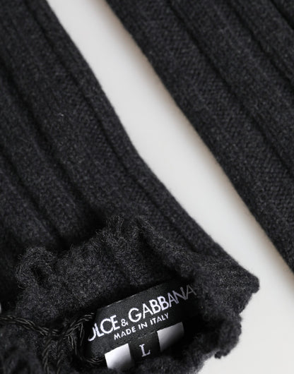Dolce & Gabbana Black Virgin Wool Knitted Fingerless Gloves